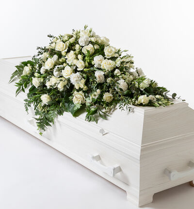 Kistedekorasjon i hvitt og grønt 135 cm Kistedekorasjon i hvitt og grønt 135 cm